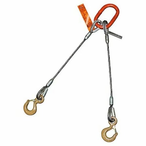 Two Leg Wire Rope Bridle Sling, 1-3/8 in dia, 22 ft Length, Eye Hook, 31 ton Capacity, Hsi, Mfr#: 200EH1-3/8X-22